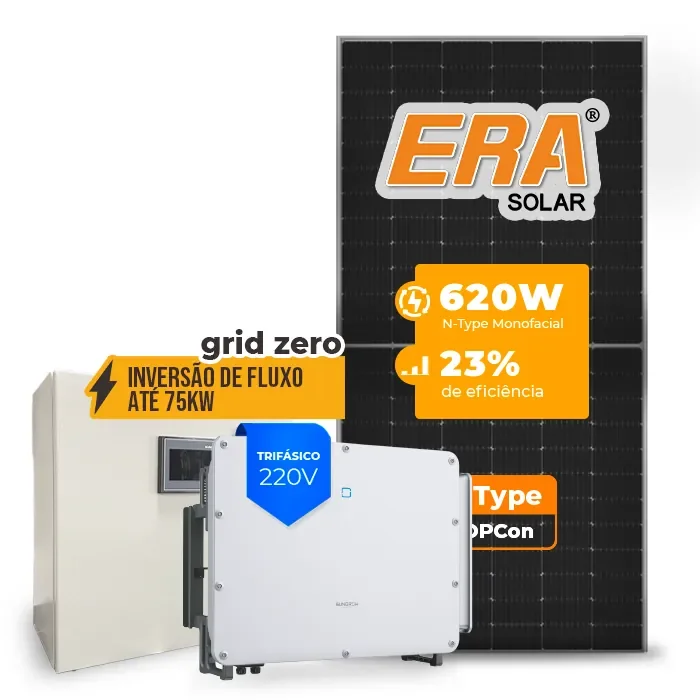 Gerador de Energia Solar Inversão de Fluxo Sungrow Sem Estrutura SGF 114,08KWP ERA N-TYPE MONO 620W SG 75KW 7MPPT TRIF 220V