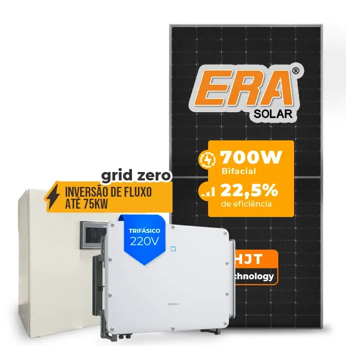 Gerador de Energia Solar Inversão de Fluxo Sungrow Sem Estrutura SGF 106,40KWP ERA HJT BIFACIAL 700W SG 75KW 7MPPT TRIF 220V