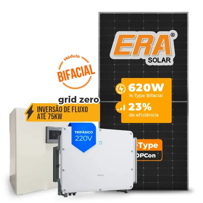 Gerador de Energia Solar Inversão de Fluxo Sungrow Sem Estrutura SGF 94,24KWP ERA BIFACIAL 620W SG 75KW 7MPPT TRIF 220V