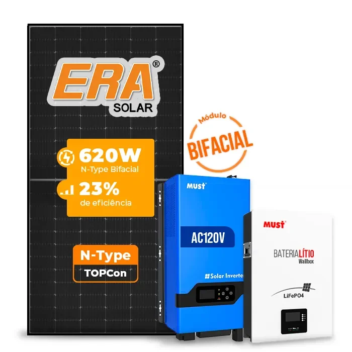 Gerador de Energia Solar Off Grid Interativo Must Laje Inclinação SGF 4,96KWP ERA BLACK 620W PV29 LHP 5KW AC120V DC48V BAT. LITIO