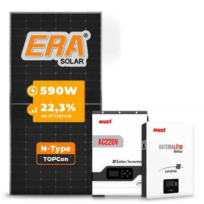 Gerador de Energia Solar Off Grid Interativo Must Telhado Metálico Mini Trilho SGF 7,08KWP ERA 590W PV29 HP 5KW AC220V DC48V BAT. LITIO 5.12KWH 100A