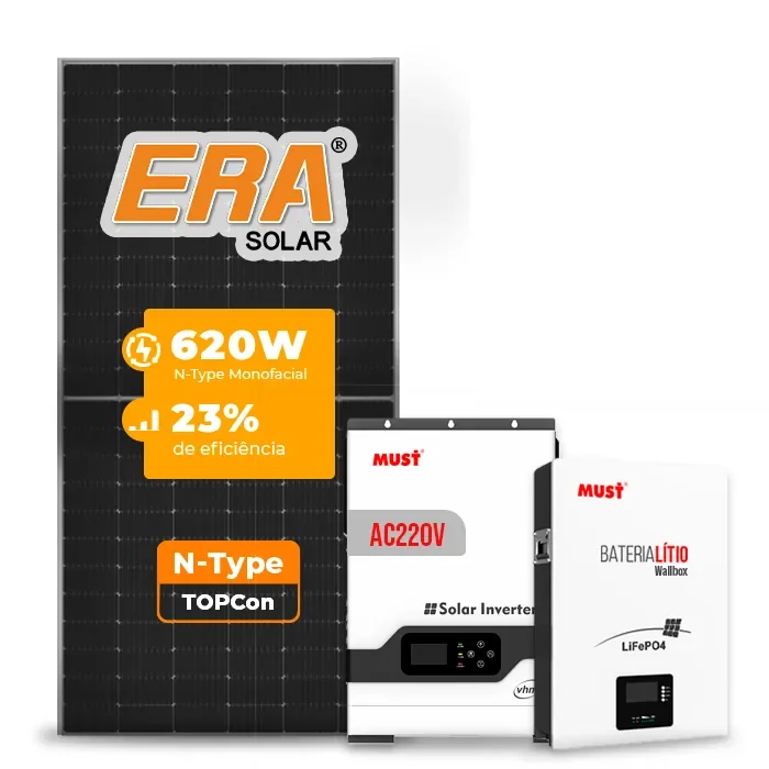 Gerador de Energia Solar Off Grid Interativo Must Telhado Fibro Parafuso Metal SGF 4,96KWP ERA 620W PV29 HP 5KW AC220V DC48V BAT. LITIO 5.12KWH 100A