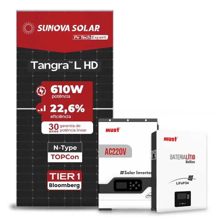 Gerador de Energia Solar Off Grid Interativo Must Telhado Ondulado SGF 4,88KWP SUNOVA 610W PV29 HP 5KW AC220V DC48V BAT. LITIO 5.12KWH 100A