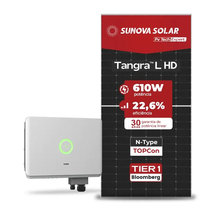 Gerador de Energia Solar On Grid SAJ Telhado Metálico Mini Trilho SGF 29,28KWP SUNOVA N-TYPE MONO 610W SAJ T2 25KW 2MPPT TRIF 380V