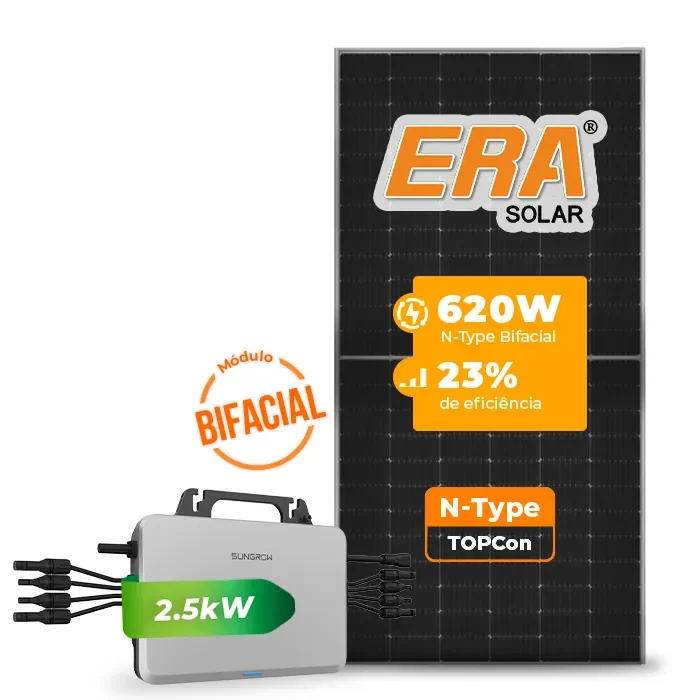 Gerador de Energia Solar Microinversor Sungrow Laje Inclinação SGF 2,48KWP ERA BIFACIAL 620W S2500S-L 2.5KW 4MPPT MONO 220V