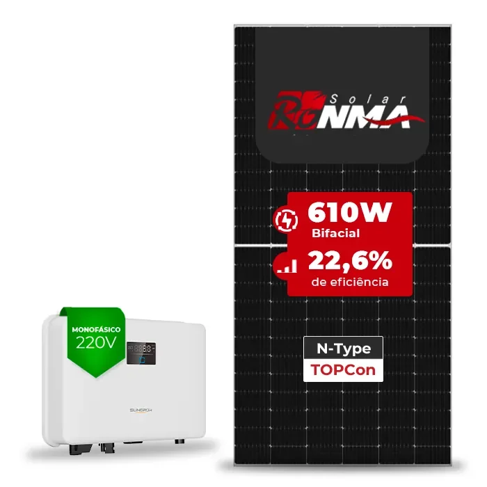 Gerador de Energia Solar On Grid Sungrow Telhado Fibro Parafuso Metal SGF 3,05KWP RONMA 610W BIFACIAL SG RS-L 3KW 1MPPT MONO 220V
