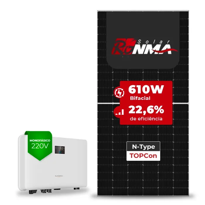 Gerador de Energia Solar On Grid Sungrow Telhado Metálico Mini Trilho SGF 7,32KWP RONMA 610W BIFACIAL SG RS-L 6KW 2MPPT MONO 220V