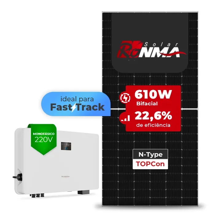 Gerador de Energia Solar On Grid Sungrow Telhado Metálico Mini Trilho SGF 6,10KWP RONMA 610W BIFACIAL SG RS-L 7.5KW 2MPPT FAST TRACK MONO 220V